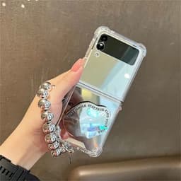 [CÓ SẴN] Ốp Z Flip 8 - Flip 7 - Flip 6 - Flip5 5G tráng gương chống sốc kèm giá đỡ dễ thương và dây bi bạc cá tính 6