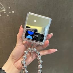 [CÓ SẴN] Ốp Z Flip 8 - Flip 7 - Flip 6 - Flip5 5G tráng gương chống sốc kèm giá đỡ dễ thương và dây bi bạc cá tính 2