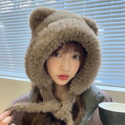 Mũ len tai gấu trùm đầu ấm mùa đông, mũ nón len nữ cute đáng yêu 7