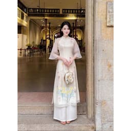Áo dài tiểu thư 2 màu đỏ kem - cổ cách điệu - form dáng eo - vải nhũ bling bling mềm mại nổi bật 9