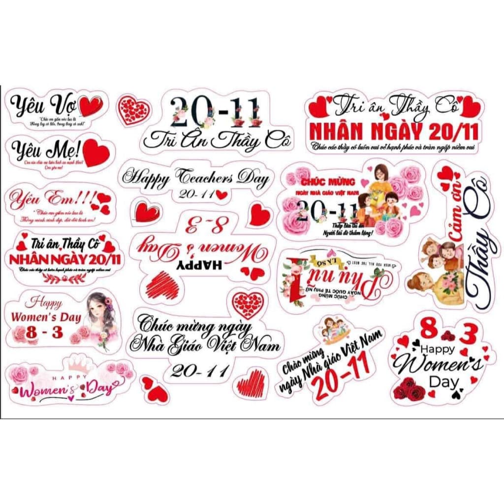 SET 20-50 Cái Banner, Cô Gái, Toper, Thiệp cài ĐỦ CÁC DỊP LỄ TRONG NĂM, dùng để trang trí bó hoa, hộp quà, bánh kem