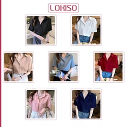 Áo sơ mi nữ kiểu tay ngắn form rộng công sở LOKISO SM05 4
