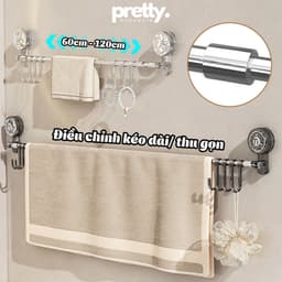 Giá Treo Khăn Mặt Cốc Hút Chân Không Điều Chỉnh Thu Gọn Ngắn Dài , Kệ Treo Đồ Nhà Bếp Treo Dép Nhà Tắm 8