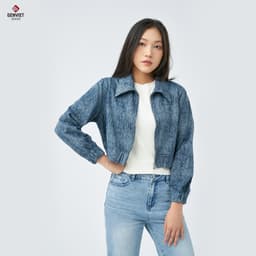 Áo khoác jean croptop nữ 1 lớp GENVIET JEANS vải denim cao cấp tôn dáng basic dễ phối đồ mặc chống nắng 8750 3