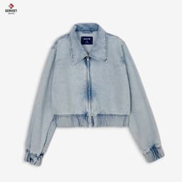 Áo khoác jean croptop nữ 1 lớp GENVIET JEANS vải denim cao cấp tôn dáng basic dễ phối đồ mặc chống nắng 8750 7