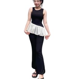 Set Đồ Nữ Bigsize ESHOP MS5009 Áo Thun Tay Ngắn Quần Ống Loe Thun Gân Tăm Co Giãn Có Túi 45-85kg 7
