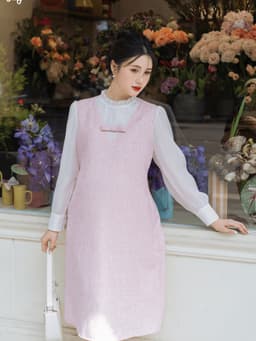Váy Bầu Công Sở LYMMOM dáng suông tweet đứng form, phối cổ và tay sơ mi thiết kế thanh lịch VB146 2