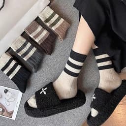 Set 5 Đôi Tất Cổ Cao Phong Cách Vintage Phối Kẻ Tone Nâu Hàn Quốc Tv 2