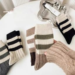 Set 5 Đôi Tất Cổ Cao Phong Cách Vintage Phối Kẻ Tone Nâu Hàn Quốc Tv 8