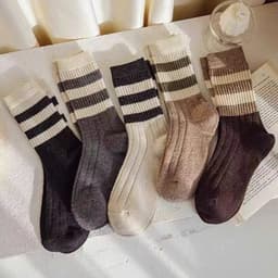 Set 5 Đôi Tất Cổ Cao Phong Cách Vintage Phối Kẻ Tone Nâu Hàn Quốc Tv 9
