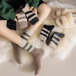 Set 5 Đôi Tất Cổ Cao Phong Cách Vintage Phối Kẻ Tone Nâu Hàn Quốc Tv 4
