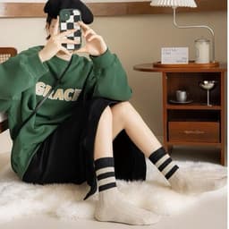 Set 5 Đôi Tất Cổ Cao Phong Cách Vintage Phối Kẻ Tone Nâu Hàn Quốc Tv 5