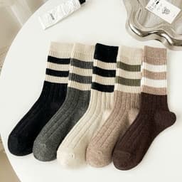 Set 5 Đôi Tất Cổ Cao Phong Cách Vintage Phối Kẻ Tone Nâu Hàn Quốc Tv 1