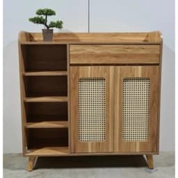 Tủ giày dép đa năng, kệ giày nhiều ngăn kết hợp mây đan mắt cáo tự nhiên phong cách Bắc Âu ND51 1