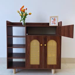 Tủ giày dép đa năng, kệ giày nhiều ngăn kết hợp mây đan mắt cáo tự nhiên phong cách Bắc Âu ND51 2