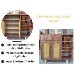 Tủ giày dép đa năng, kệ giày nhiều ngăn kết hợp mây đan mắt cáo tự nhiên phong cách Bắc Âu ND51 3