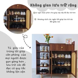 Tủ giày dép đa năng, kệ giày nhiều ngăn kết hợp mây đan mắt cáo tự nhiên phong cách Bắc Âu ND51 4