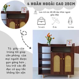 Tủ giày dép đa năng, kệ giày nhiều ngăn kết hợp mây đan mắt cáo tự nhiên phong cách Bắc Âu ND51 6