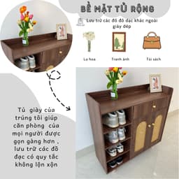 Tủ giày dép đa năng, kệ giày nhiều ngăn kết hợp mây đan mắt cáo tự nhiên phong cách Bắc Âu ND51 7