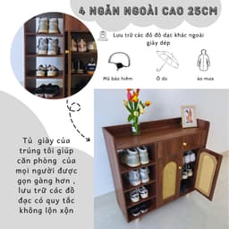 Tủ giày dép đa năng, kệ giày nhiều ngăn kết hợp mây đan mắt cáo tự nhiên phong cách Bắc Âu ND51 5