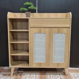 Tủ giày dép đa năng, kệ giày nhiều ngăn kết hợp mây đan mắt cáo tự nhiên phong cách Bắc Âu ND51 9