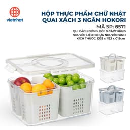 [Smart.Bộ 3 Hộp Đựng Thực Phẩm Chữ Nhật Hokori Chính Hãng Việt Nhật 6560 7