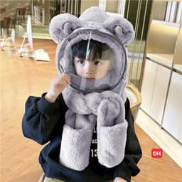 Mũ Len Trùm Đầu Có Kính Chắn Gió Kèm Khăn Quàng Cổ Và Găng Tay Cho Bé, Nón Len Lông Cừu Có Bao Tay Cho Bé 6