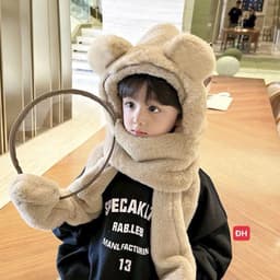 Mũ Len Trùm Đầu Có Kính Chắn Gió Kèm Khăn Quàng Cổ Và Găng Tay Cho Bé, Nón Len Lông Cừu Có Bao Tay Cho Bé 5