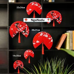 Bộ 6 quạt giấy bán nguyệt gấp sẵn trang trí Trung Thu đám cưới hỏi,sinh nhật,tân hôn,nạp tài hội chợ xuân,lớp học 4