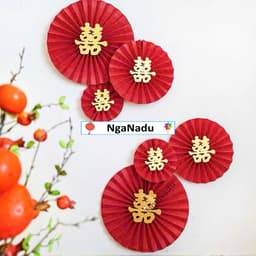 Bộ 6 quạt giấy bán nguyệt gấp sẵn trang trí Trung Thu đám cưới hỏi,sinh nhật,tân hôn,nạp tài hội chợ xuân,lớp học 5