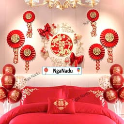 Bộ 6 quạt giấy bán nguyệt gấp sẵn trang trí Trung Thu đám cưới hỏi,sinh nhật,tân hôn,nạp tài hội chợ xuân,lớp học 6
