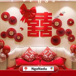 Bộ 6 quạt giấy bán nguyệt gấp sẵn trang trí Trung Thu đám cưới hỏi,sinh nhật,tân hôn,nạp tài hội chợ xuân,lớp học 1
