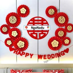 Bộ 6 quạt giấy bán nguyệt gấp sẵn trang trí Trung Thu đám cưới hỏi,sinh nhật,tân hôn,nạp tài hội chợ xuân,lớp học 7