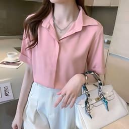 Áo sơ mi nữ kiểu tay ngắn form rộng công sở LOKISO SM05 9