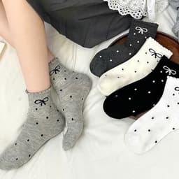 Set 5 Đôi Tất Nữ Cổ Lỡ Viền Bèo Đính Nơ Chấm Bi Vintage Siêu Hot Mẫu Mới Nhất TN6 3