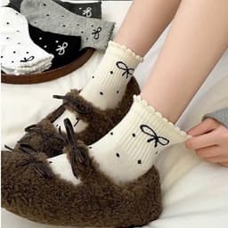 Set 5 Đôi Tất Nữ Cổ Lỡ Viền Bèo Đính Nơ Chấm Bi Vintage Siêu Hot Mẫu Mới Nhất TN6 4