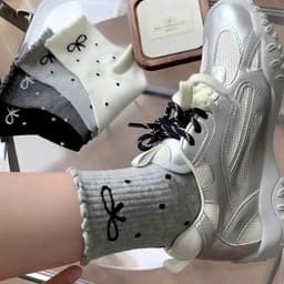 Set 5 Đôi Tất Nữ Cổ Lỡ Viền Bèo Đính Nơ Chấm Bi Vintage Siêu Hot Mẫu Mới Nhất TN6 6