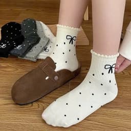 Set 5 Đôi Tất Nữ Cổ Lỡ Viền Bèo Đính Nơ Chấm Bi Vintage Siêu Hot Mẫu Mới Nhất TN6 5