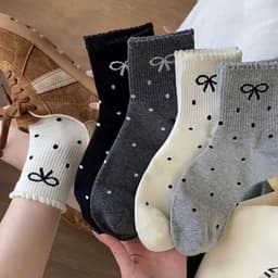 Set 5 Đôi Tất Nữ Cổ Lỡ Viền Bèo Đính Nơ Chấm Bi Vintage Siêu Hot Mẫu Mới Nhất TN6 9
