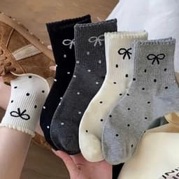 Set 5 Đôi Tất Nữ Cổ Lỡ Viền Bèo Đính Nơ Chấm Bi Vintage Siêu Hot Mẫu Mới Nhất TN6 1