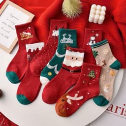 T17 SET 5 đôi tất cổ cao họa tiết giáng sinh Cho Mẹ và Bé , vớ đẹp thêu hình noel cổ cao 1