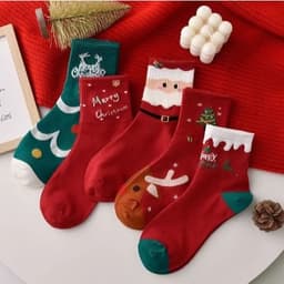 T17 SET 5 đôi tất cổ cao họa tiết giáng sinh Cho Mẹ và Bé , vớ đẹp thêu hình noel cổ cao 4
