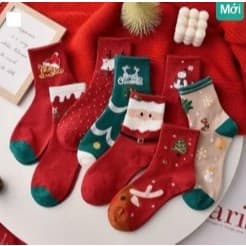 T17 SET 5 đôi tất cổ cao họa tiết giáng sinh Cho Mẹ và Bé , vớ đẹp thêu hình noel cổ cao 2