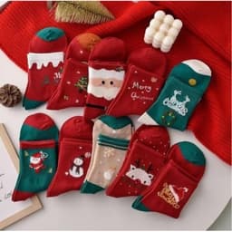 T17 SET 5 đôi tất cổ cao họa tiết giáng sinh Cho Mẹ và Bé , vớ đẹp thêu hình noel cổ cao 3