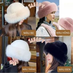 Mũ lông nữ Mũ len lông Mông Cổ Nón beret phủ lông nhân tạo giữ ấm phong cách Mông Cổ dày dặn thời trang MU112 SLEEPY 5