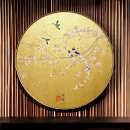 Tranh tròn treo tường in vải canvas chim trên cành indochine - 60 cm 4
