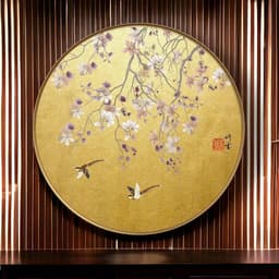 Tranh tròn treo tường in vải canvas chim trên cành indochine - 60 cm 3