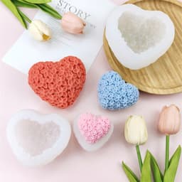 Khuôn silicon trái tim 3D lớn đủ size, khuôn hình trái tim hoa, khuôn silicon hình trái tim sọc đủ loại làm nến HM062 2
