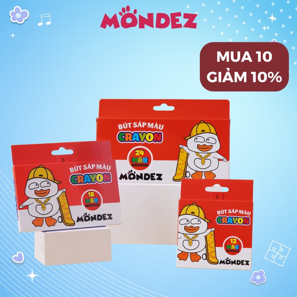 Bút Màu Cho Bé MONDEZ 12/18/24 Màu Tô Đều Và Mịn, Bộ Màu Sáp Bút Màu Tươi Sáng Chất Liệu Bám Giấy Tốt An Toàn M50004/5/6