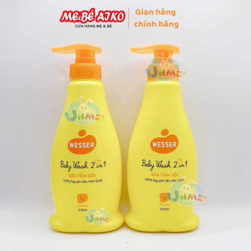 Bộ 2 chai sữa tắm gội Wesser 2in1 hương phấn 500ml (Màu cam)